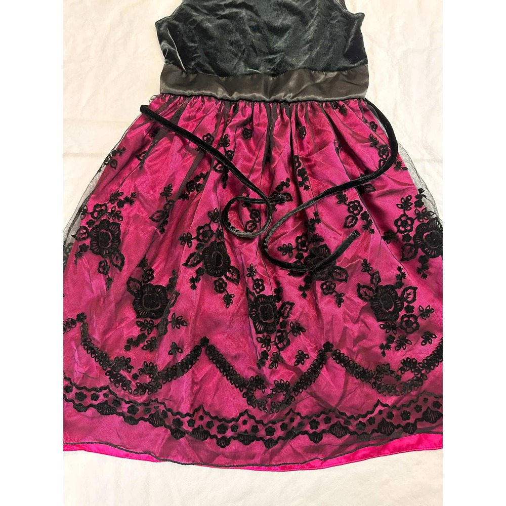 Cherokee Girls Velvet Lace Party Dress Pink Black Sleeveless Formal - Picture 4 of 9